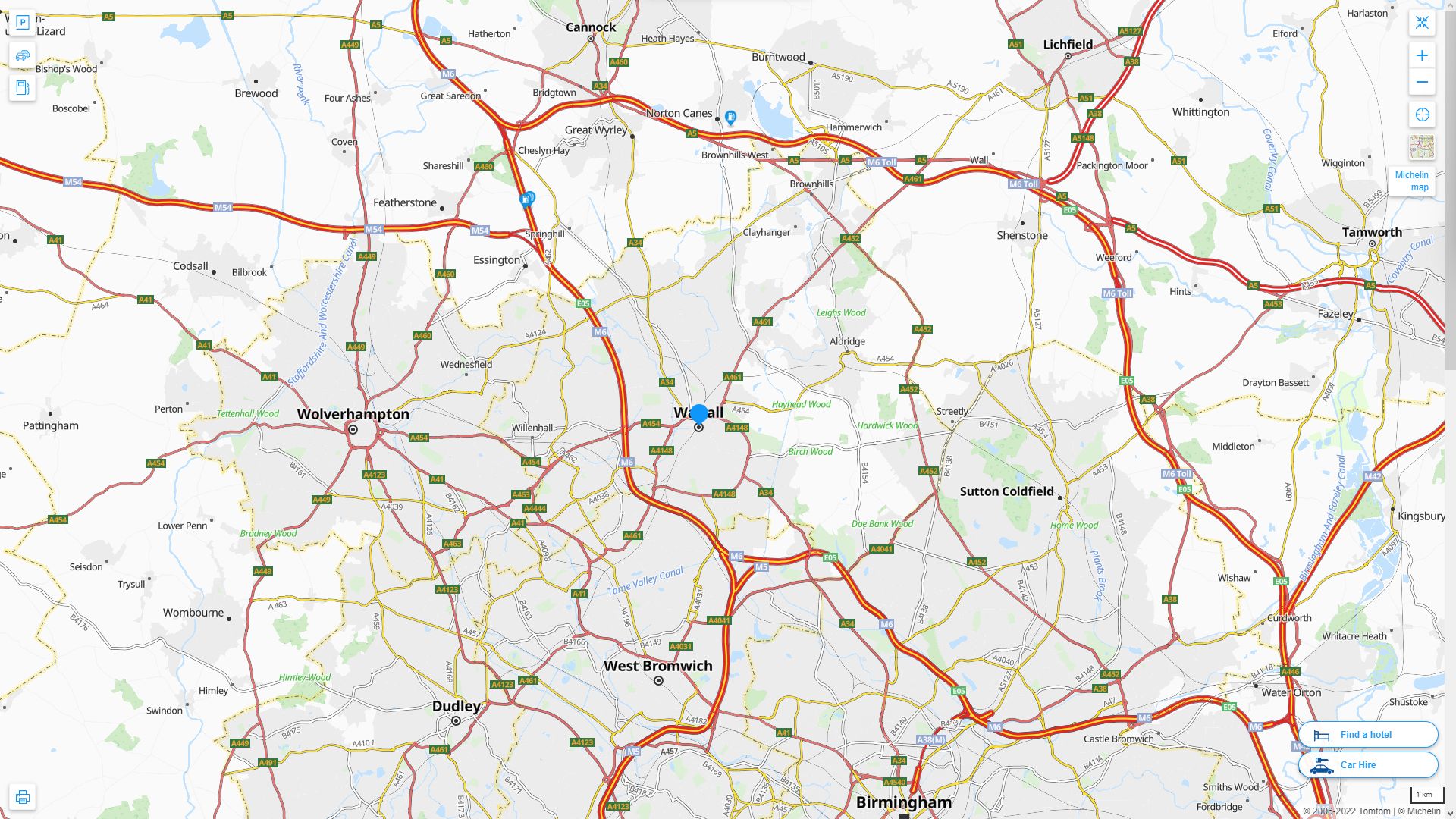 Walsall Highway and Road Map